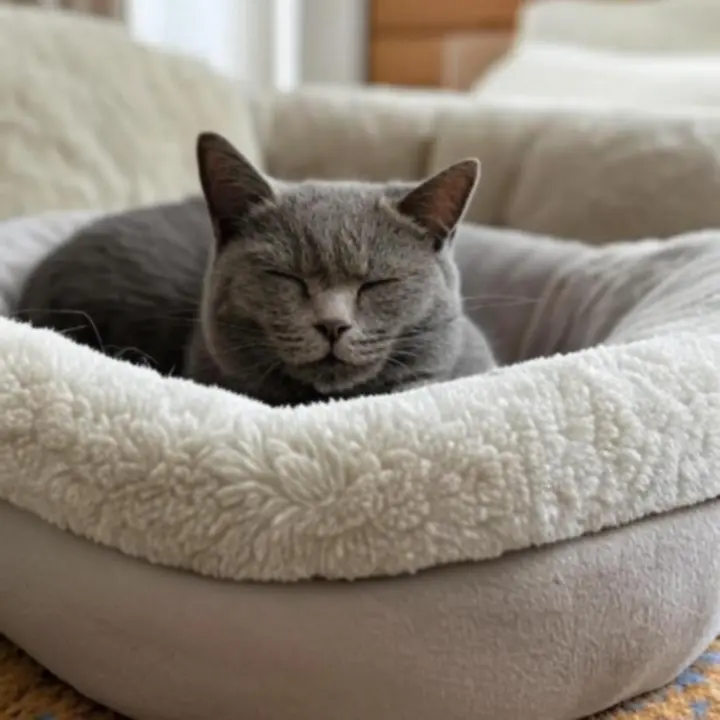 Kot odpoczywający w nowoczesnym legowisku