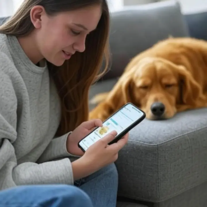 Właściciel zwierzęcia korzystający ze sklepu zoologicznego na telefonie