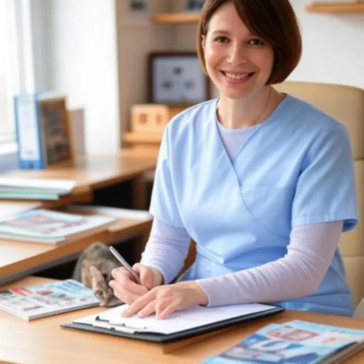 Opiekun czytający poradniki o pielęgnacji i żywieniu zwierząt