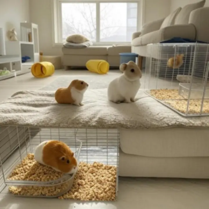 Małe zwierzęta w nowoczesnym, komfortowym otoczeniu